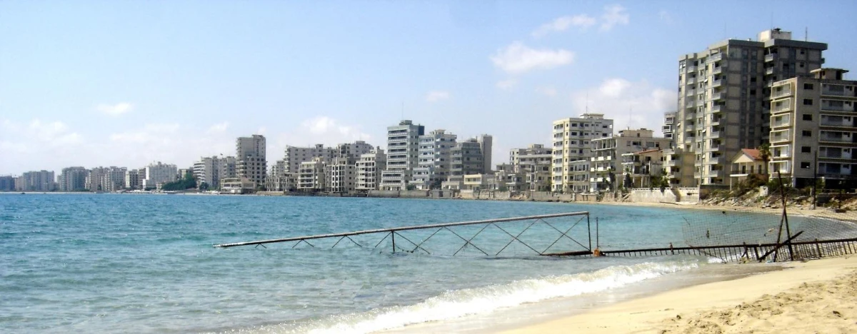  A unique view of the famous ghost town of Varosha from the sea. A fascinating and historic sight that contrasts beautifully with the turquoise water.